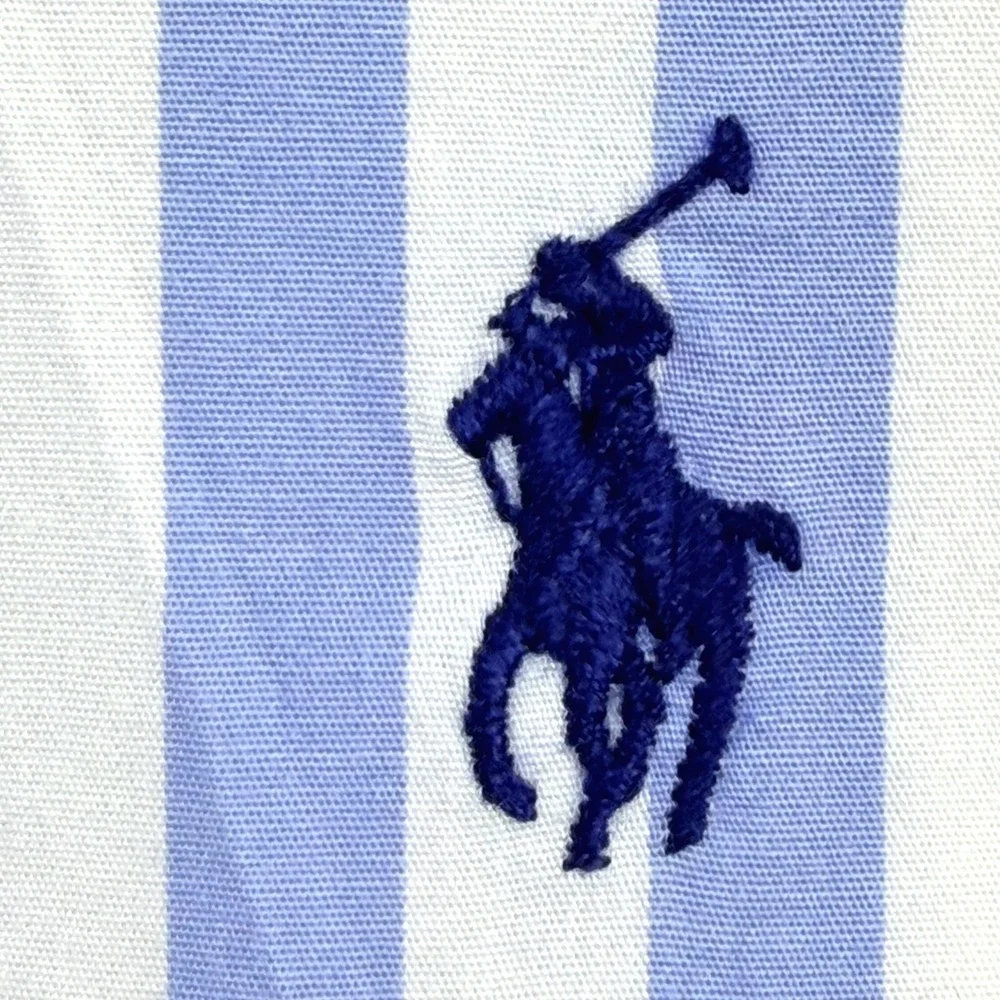 Polo Ralph Lauren Striped Button Up Shirt Men Large Blue White Cotton Slim Fit